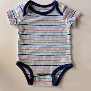 Gray shirt with colored stripes